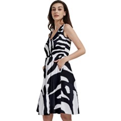 Zebra-black White Sleeveless V-neck Skater Dress With Pockets