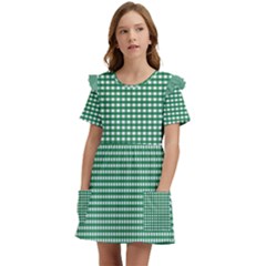 Green -1 Kids  Frilly Sleeves Pocket Dress