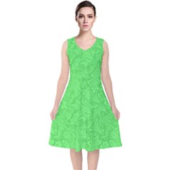 Green-2 V-neck Midi Sleeveless Dress 
