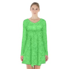 Green-2 Long Sleeve Velvet V-neck Dress