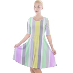 Stripes-2 Quarter Sleeve A-line Dress