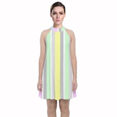 Stripes-2 Velvet Halter Neckline Dress 