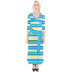 Stripes-3 Quarter Sleeve Wrap Maxi Dress