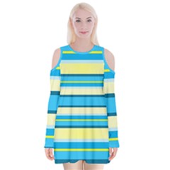 Stripes-3 Velvet Long Sleeve Shoulder Cutout Dress