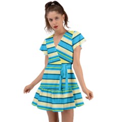 Stripes-3 Flutter Sleeve Wrap Dress