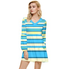 Stripes-3 Tiered Long Sleeve Mini Dress