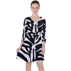 Zebra-black White Quarter Sleeve Ruffle Waist Dress