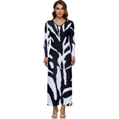 Zebra-black White Long Sleeve Longline Maxi Dress