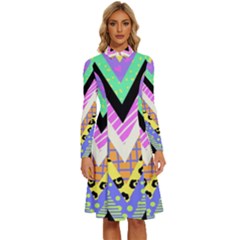 Zigzag-1 Long Sleeve Shirt Collar A-line Dress