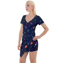 Abstract Minimalism Digital Art, Short Sleeve Asymmetric Mini Dress