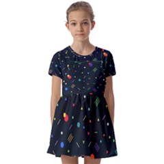 Abstract Minimalism Digital Art, Kids  Short Sleeve Pinafore Style Dress