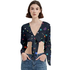 Abstract Minimalism Digital Art, Trumpet Sleeve Cropped Top