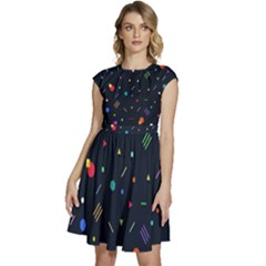 Abstract Minimalism Digital Art, Cap Sleeve High Waist Dress