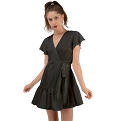 Black, Background, Simple Flutter Sleeve Wrap Dress