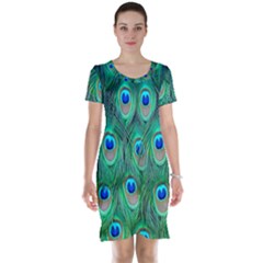 Feather, Bird, Pattern, Peacock, Texture Short Sleeve Nightdress