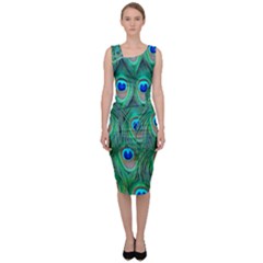 Feather, Bird, Pattern, Peacock, Texture Sleeveless Pencil Dress
