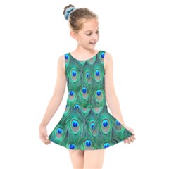 Feather, Bird, Pattern, Peacock, Texture Kids  Skater Dress Swimsuit