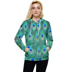 Feather, Bird, Pattern, Peacock, Texture Women s Lightweight Drawstring Hoodie