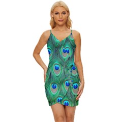 Feather, Bird, Pattern, Peacock, Texture Wrap Tie Front Dress