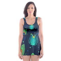 Feather, Bird, Pattern, Skater Dress Swimsuit