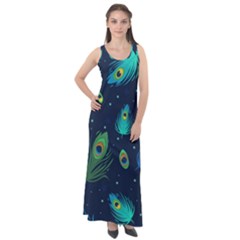 Feather, Bird, Pattern, Sleeveless Velour Maxi Dress