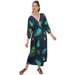 Feather, Bird, Pattern, Grecian Style  Maxi Dress