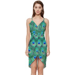 Peacock Feathers, Bonito, Bird, Blue, Colorful, Feathers Wrap Frill Dress
