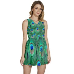 Peacock Feathers, Bonito, Bird, Blue, Colorful, Feathers Sleeveless High Waist Mini Dress