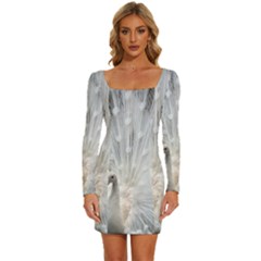 White Feathers, Animal, Bird, Feather, Peacock Long Sleeve Square Neck Bodycon Velvet Dress