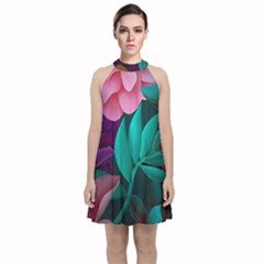 Eaves, Mate, Pink, Purple, Stock Wall Velvet Halter Neckline Dress 
