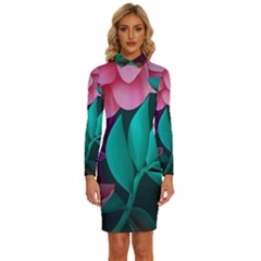 Eaves, Mate, Pink, Purple, Stock Wall Long Sleeve Shirt Collar Bodycon Dress