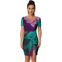Eaves, Mate, Pink, Purple, Stock Wall Fitted Knot Split End Bodycon Dress