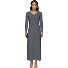 Gray, Color, Background, Monochrome, Minimalism Long Sleeve Longline Maxi Dress