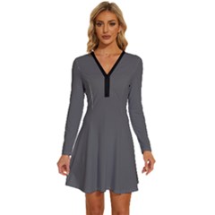 Gray, Color, Background, Monochrome, Minimalism Long Sleeve Deep V Mini Dress 