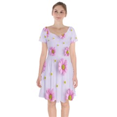 Springpurple Flower On A Purple Background Short Sleeve Bardot Dress