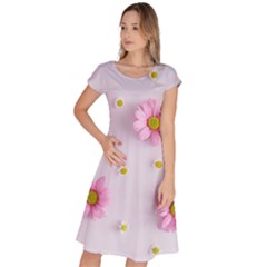 Springpurple Flower On A Purple Background Classic Short Sleeve Dress