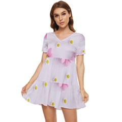 Springpurple Flower On A Purple Background Tiered Short Sleeve Babydoll Dress