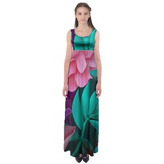 Flowers, Mate, Pink, Purple, Stock Wall Empire Waist Maxi Dress