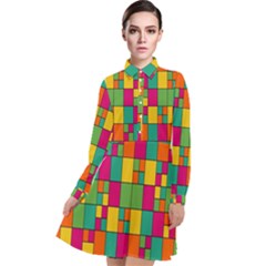 Abstract-background Long Sleeve Chiffon Shirt Dress