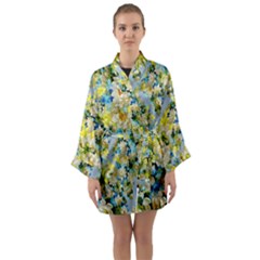 Background-flowers Long Sleeve Satin Kimono