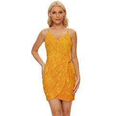 Background-yellow Wrap Tie Front Dress