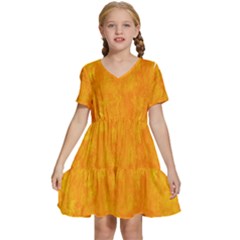 Background-yellow Kids  Short Sleeve Tiered Mini Dress