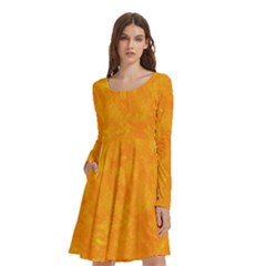 Background-yellow Long Sleeve Knee Length Skater Dress With Pockets