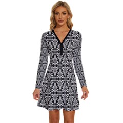 Decorative Long Sleeve Deep V Mini Dress 