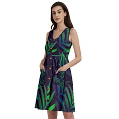 Tree Leaves Sleeveless Dress With Pocket