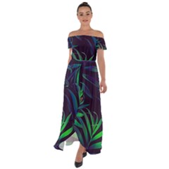 Tree Leaves Off Shoulder Open Front Chiffon Dress