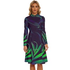 Tree Leaves Long Sleeve Shirt Collar A-line Dress