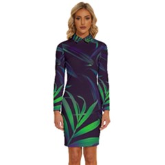 Tree Leaves Long Sleeve Shirt Collar Bodycon Dress