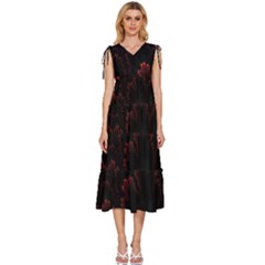Amoled Red N Black V-neck Drawstring Shoulder Sleeveless Maxi Dress