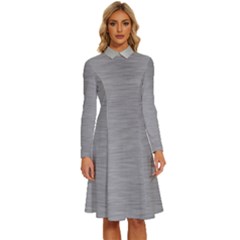Aluminum Textures, Horizontal Metal Texture, Gray Metal Plate Long Sleeve Shirt Collar A-line Dress